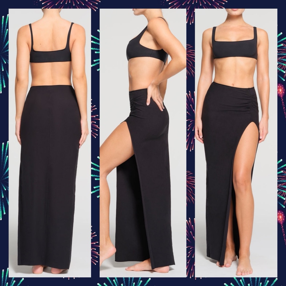 Skims Raw Edge Long Slit Skirt Onyx New